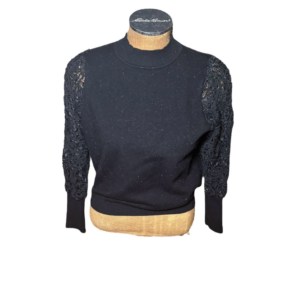 Nanette Black Sweater with Lace Sleeves Size XL